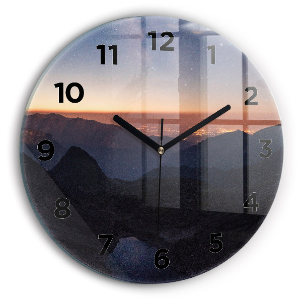 Wanduhr rund mit motiv Berge bei Sonnenuntergang