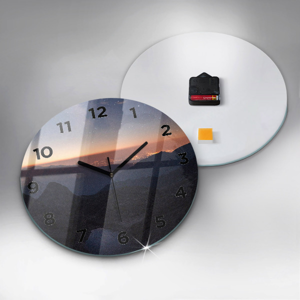 Wanduhr rund mit motiv Berge bei Sonnenuntergang