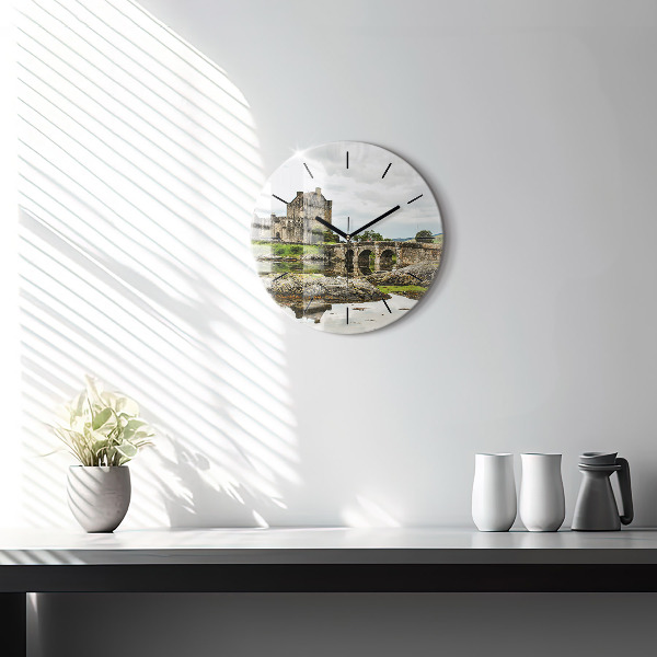 Wanduhr rund mit motiv Schloss Eilean Donan in Schottland