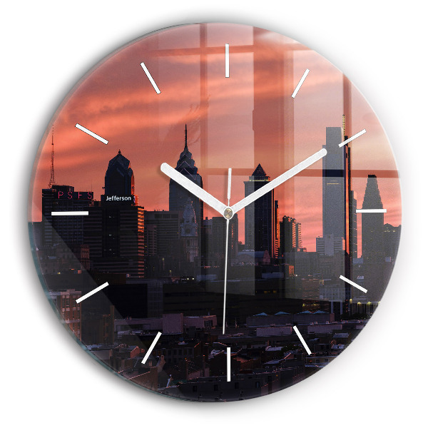 Wanduhr glas rund Skyline von Philadelphia