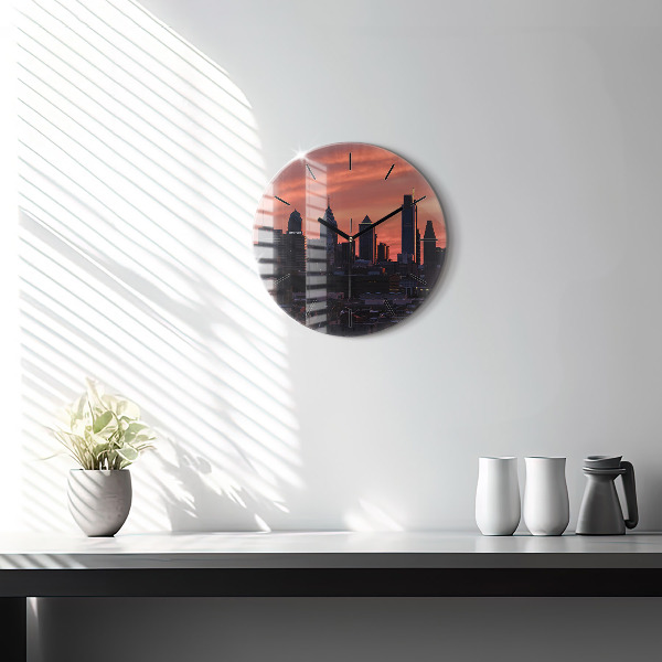 Wanduhr glas rund Skyline von Philadelphia