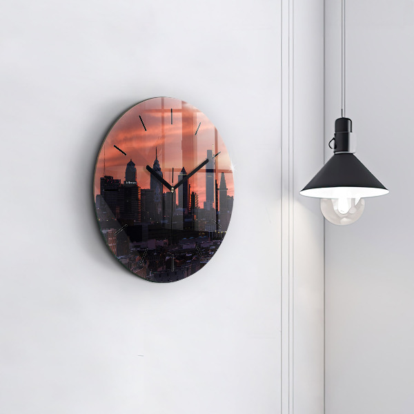 Wanduhr glas rund Skyline von Philadelphia