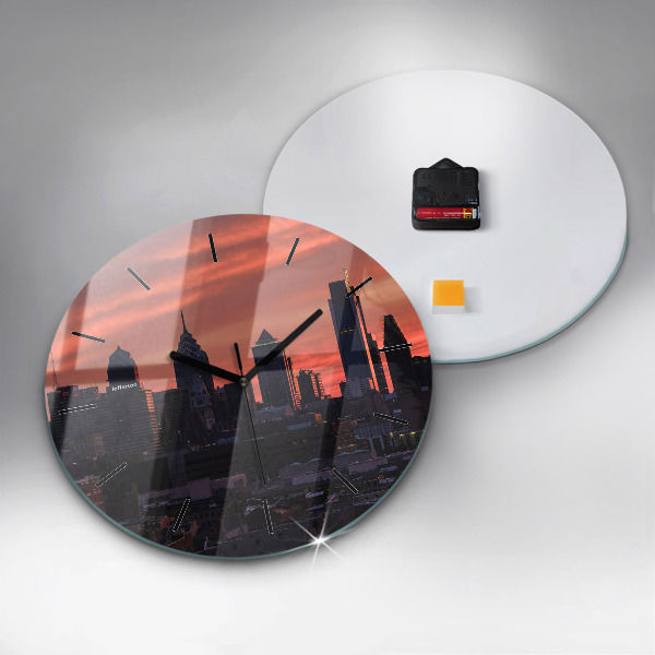 Wanduhr glas rund Skyline von Philadelphia