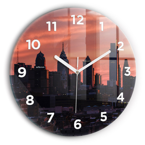 Wanduhr glas rund Skyline von Philadelphia