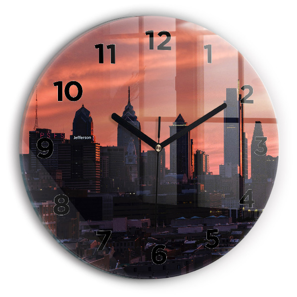 Wanduhr glas rund Skyline von Philadelphia