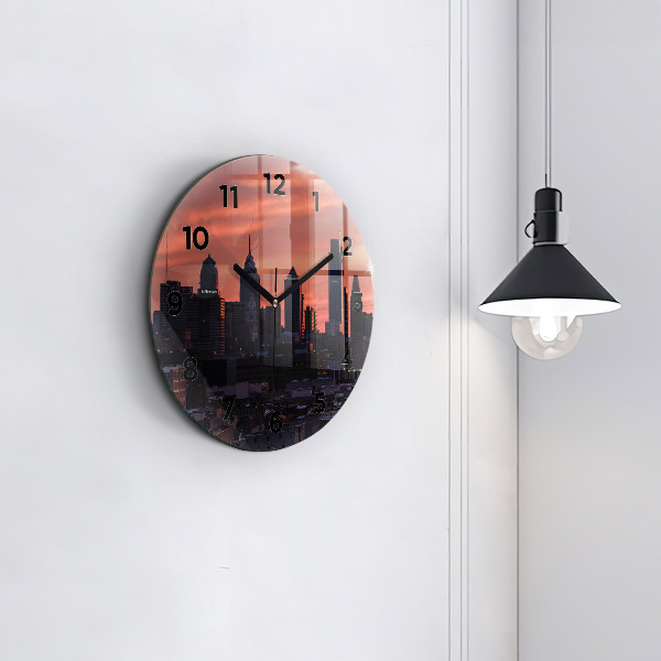 Wanduhr glas rund Skyline von Philadelphia