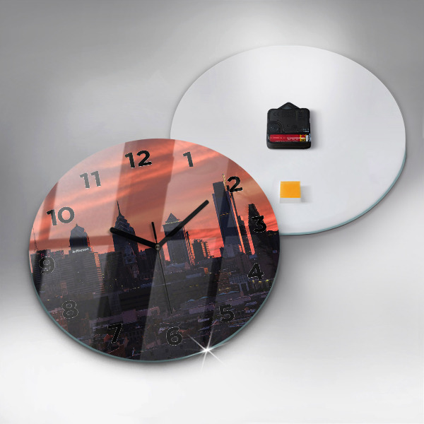 Wanduhr glas rund Skyline von Philadelphia