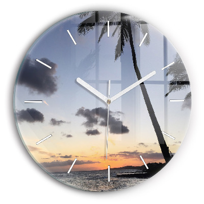 Wanduhr rund mit motiv Palme und Sonnenaufgang
