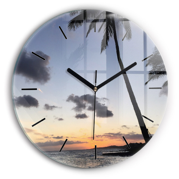 Wanduhr rund mit motiv Palme und Sonnenaufgang