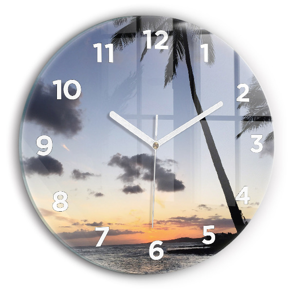 Wanduhr rund mit motiv Palme und Sonnenaufgang