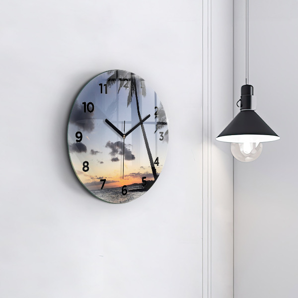 Wanduhr rund mit motiv Palme und Sonnenaufgang