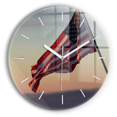 Wanduhr glas rund Die wehende US-Flagge
