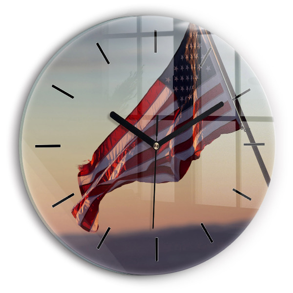 Wanduhr glas rund Die wehende US-Flagge