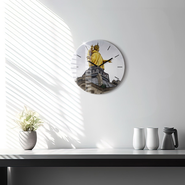 Wanduhr rund mit motiv Marienstatue in Lyon