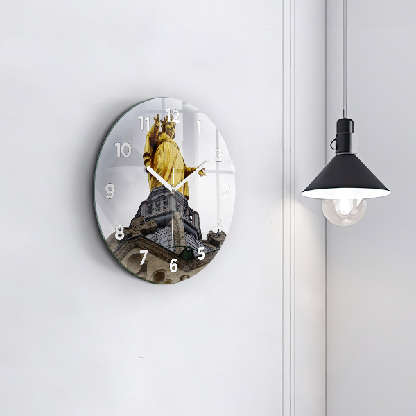 Wanduhr rund mit motiv Marienstatue in Lyon