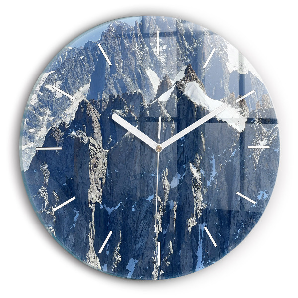Wanduhr glas rund Die Alpen im Winter