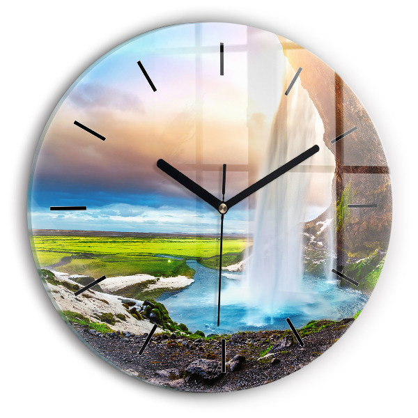 Wanduhr rund Wasserfall in Island