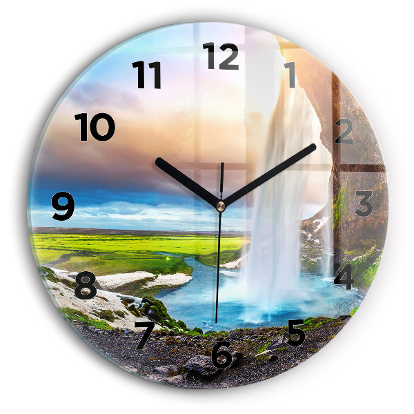 Wanduhr rund Wasserfall in Island