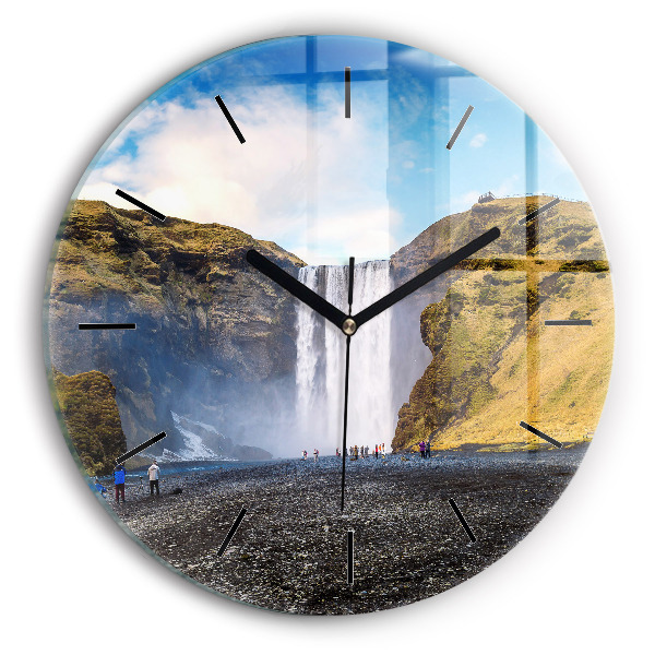Wanduhr rund mit motiv Wasserfall in Island