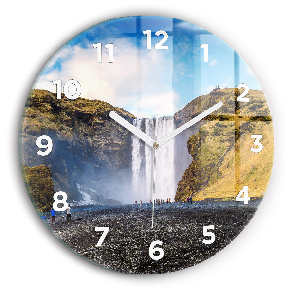 Wanduhr rund mit motiv Wasserfall in Island