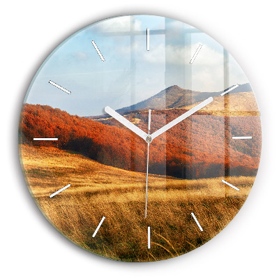 Wanduhr glas rund Berglandschaft im Herbst