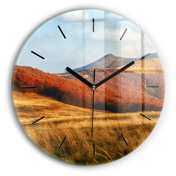 Wanduhr glas rund Berglandschaft im Herbst