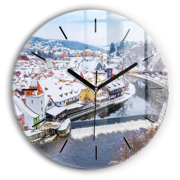 Wanduhr rund mit motiv Panorama einer Stadt im Winter