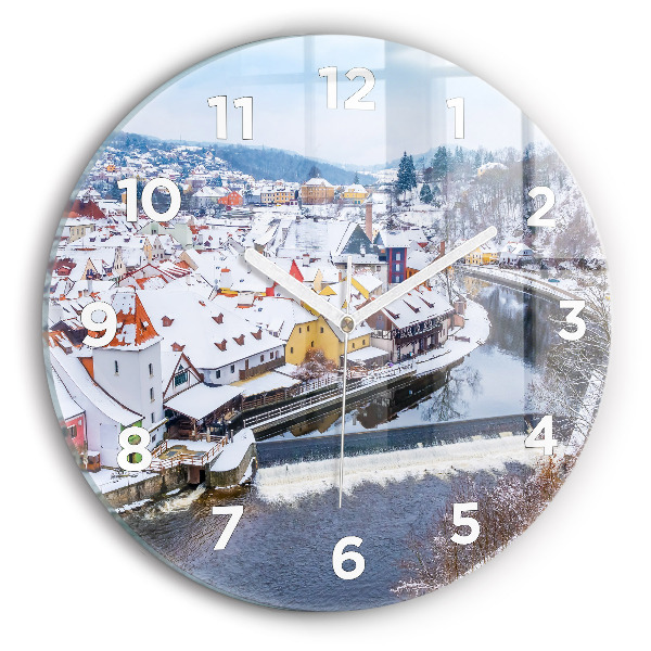 Wanduhr rund mit motiv Panorama einer Stadt im Winter