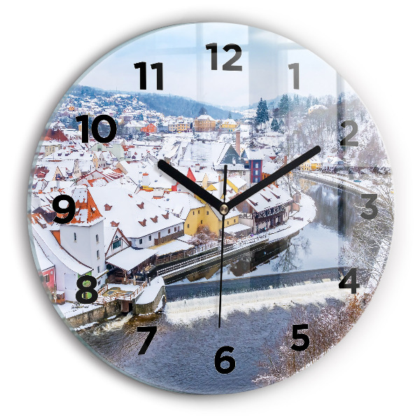 Wanduhr rund mit motiv Panorama einer Stadt im Winter