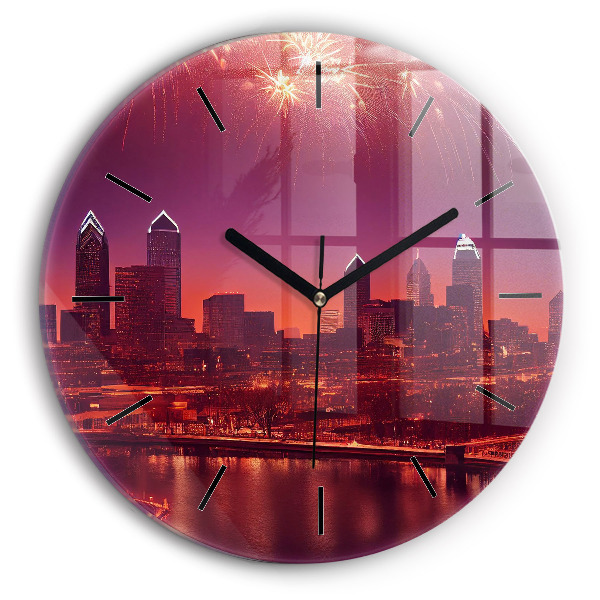 Wanduhr rund mit motiv Stadt bei Nacht in Philadelphia