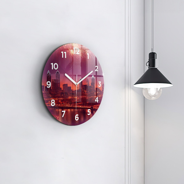 Wanduhr rund mit motiv Stadt bei Nacht in Philadelphia