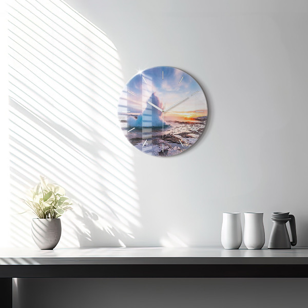 Wanduhr rund mit motiv Geysir auf der Insel Island