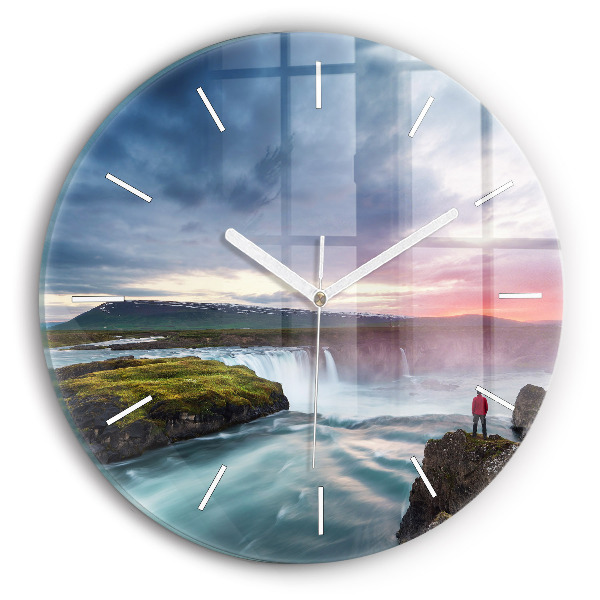 Wanduhr rund mit motiv Landschaft mit Wasserfall