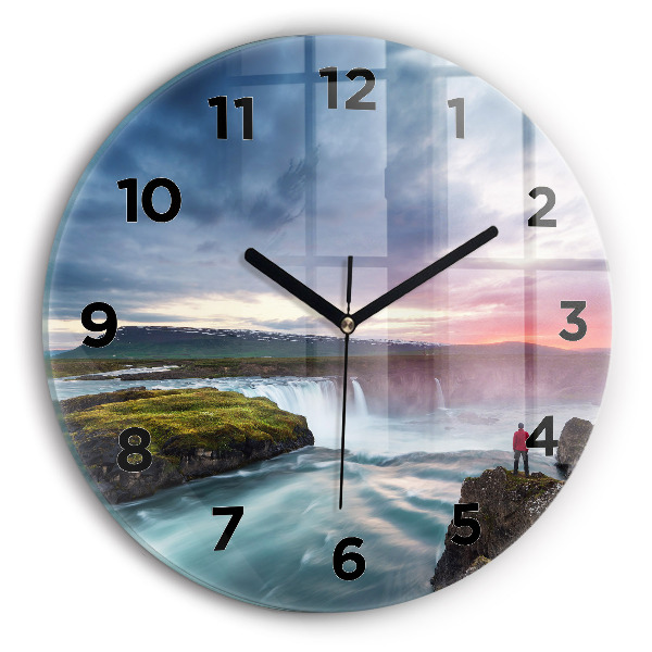 Wanduhr rund mit motiv Landschaft mit Wasserfall
