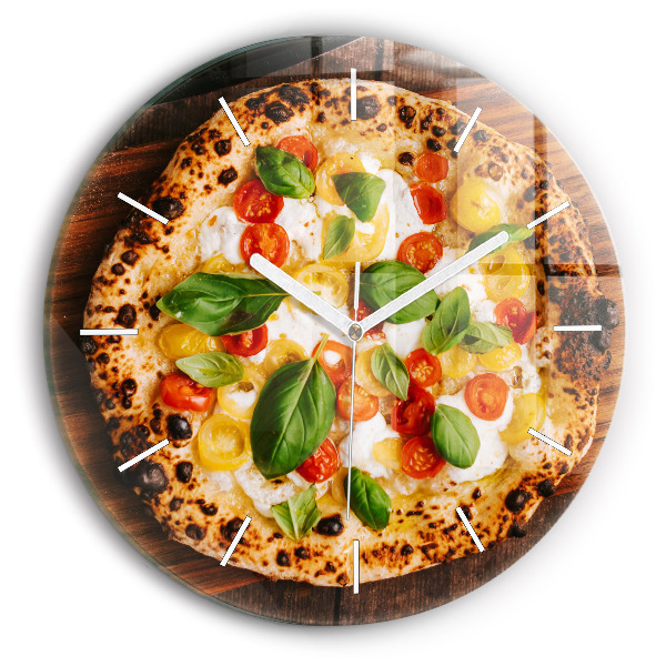 Wanduhr glas rund Italienische Pizza