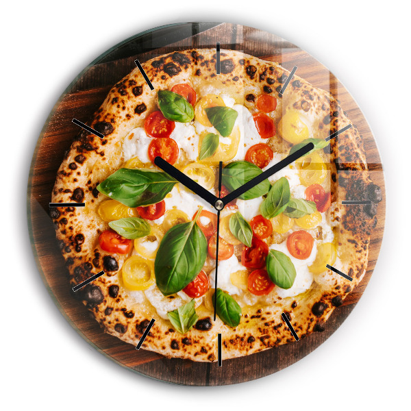 Wanduhr glas rund Italienische Pizza