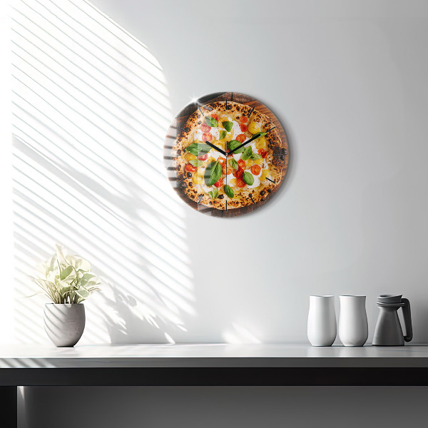 Wanduhr glas rund Italienische Pizza