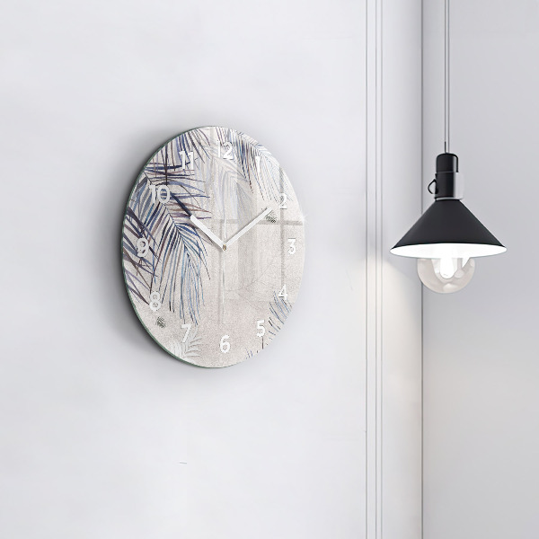 Wanduhr glas rund Palmenblatt