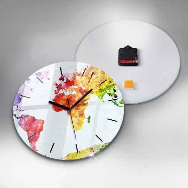 Wanduhr rund Aquarellierte Weltkarte