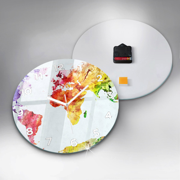 Wanduhr rund Aquarellierte Weltkarte