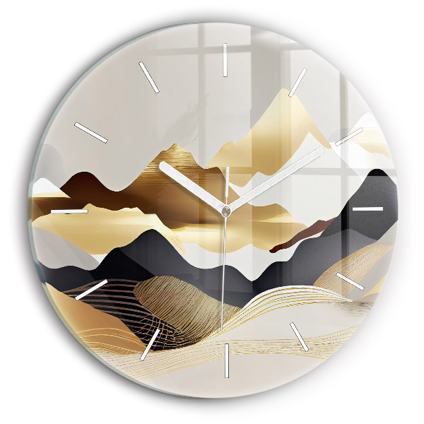 Wanduhr rund Abstrakte goldene Berge