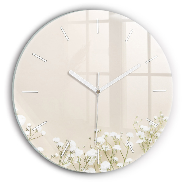 Wanduhr glas rund Blühende Blumen