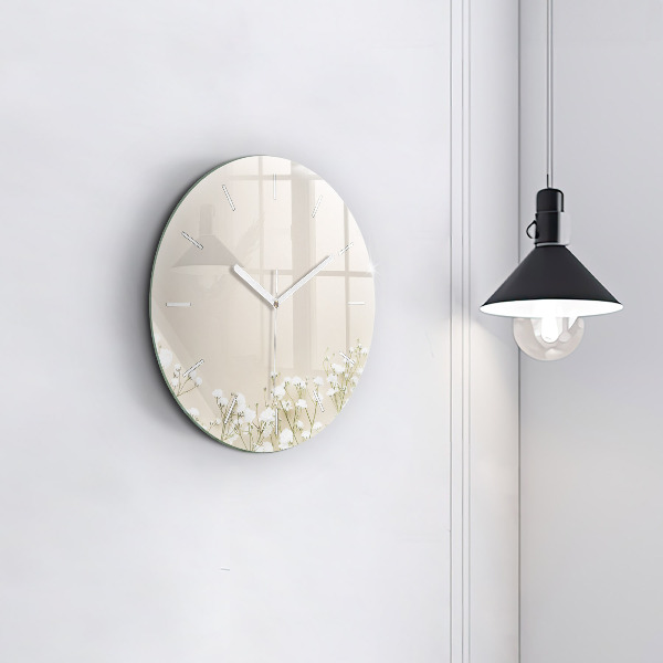 Wanduhr glas rund Blühende Blumen