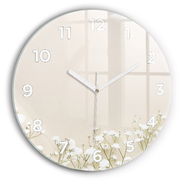 Wanduhr glas rund Blühende Blumen
