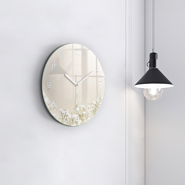 Wanduhr glas rund Blühende Blumen