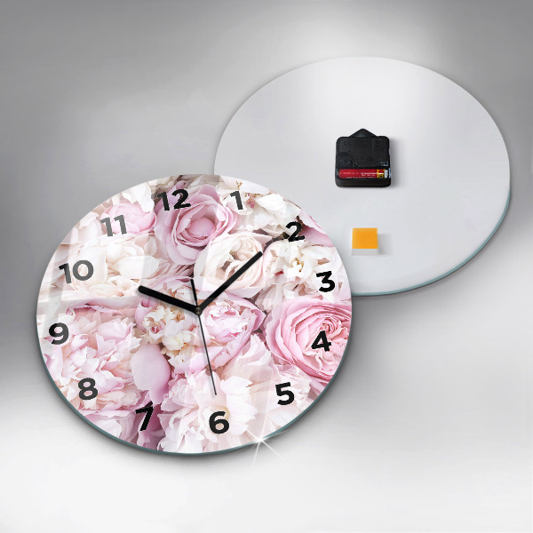 Wanduhr glas rund Dekorative Blumen