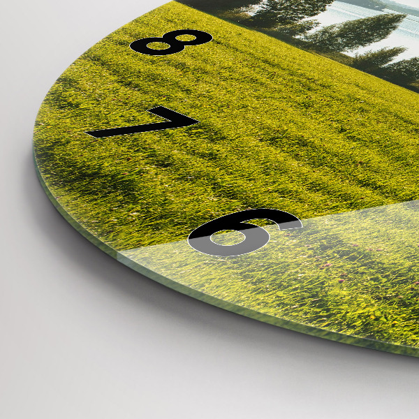 Wanduhr rund mit motiv Berge und Felder