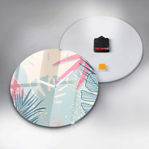 Wanduhr rund mit motiv Pastellfarbene Blätter