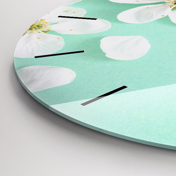 Wanduhr glas rund Blühende Gänseblümchen