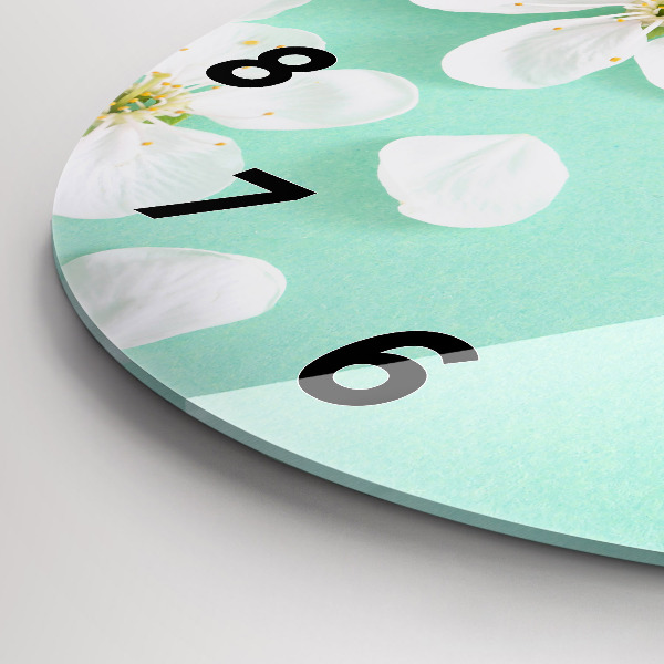 Wanduhr glas rund Blühende Gänseblümchen